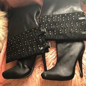 Long black leather knee high boots!